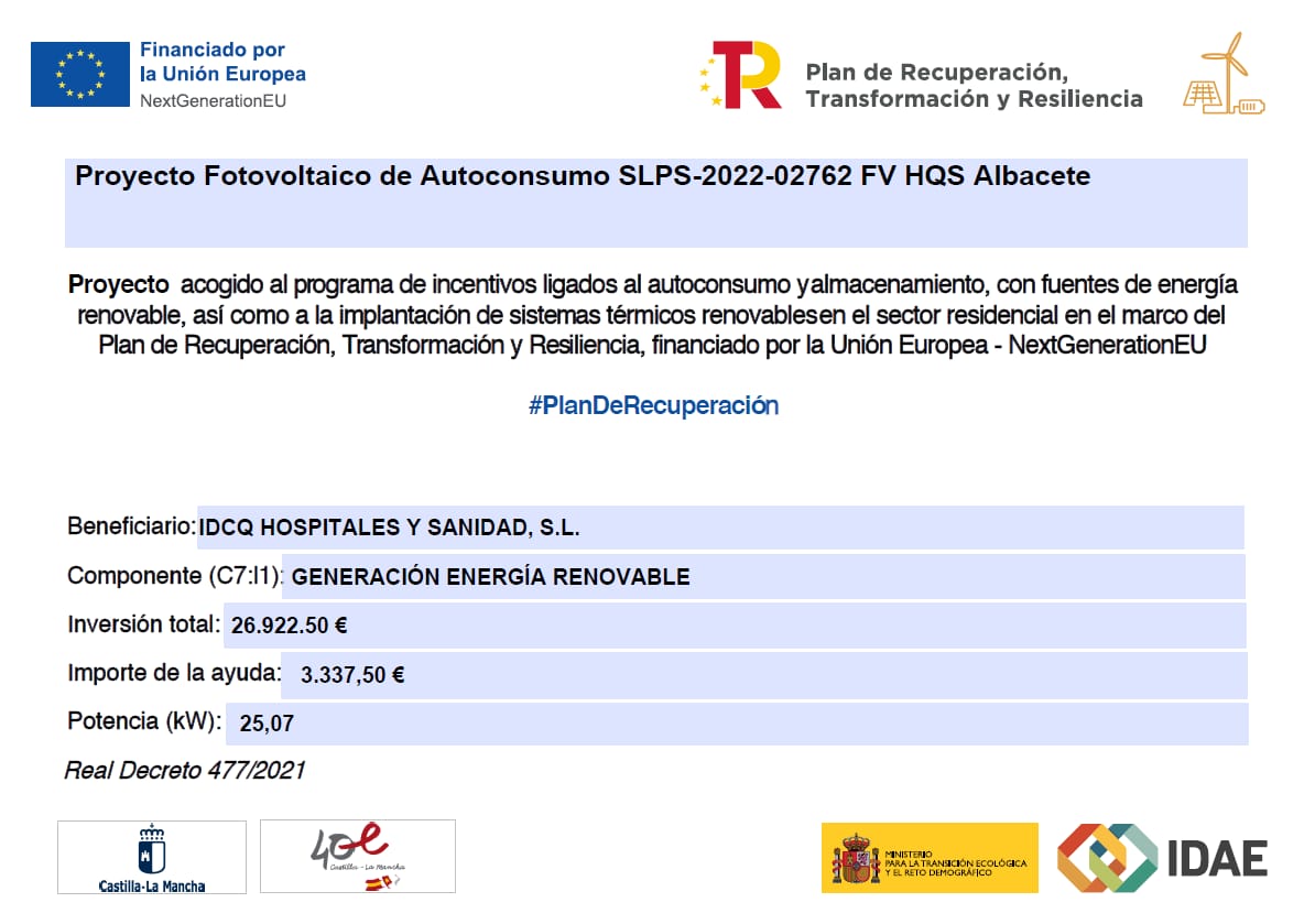 Proyecto Fotovoltaico de Autoconsumo Hospital Quirónsalud Albacete