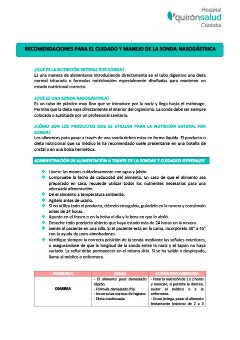 Recomendaciones al alta cuidado y manejo de la sonda nasogástrica