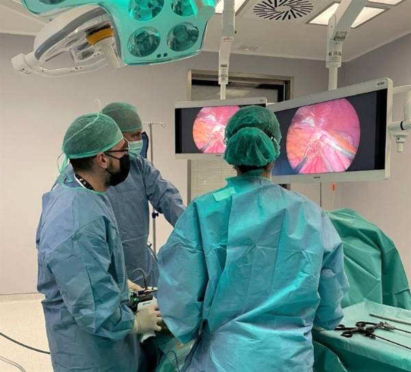 El doctor Ruiz Rabelo, en el centro, durante una intervención en quirófano.