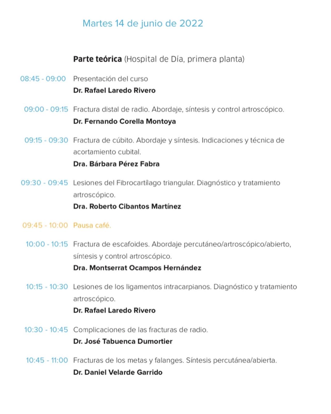 Programa Curso Tratamiento integral Fractura muñeca Hospital Quirónsalud Toledo