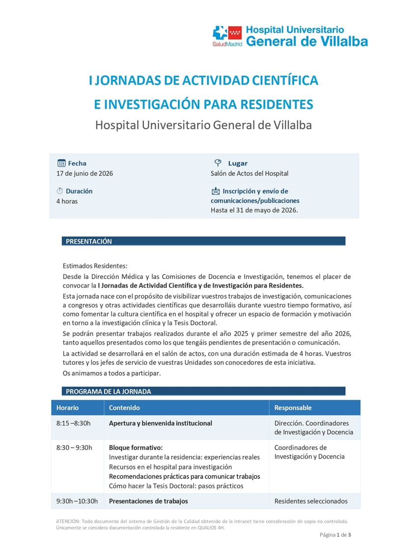 I Jornadas de actividad científica e investigación para residentes