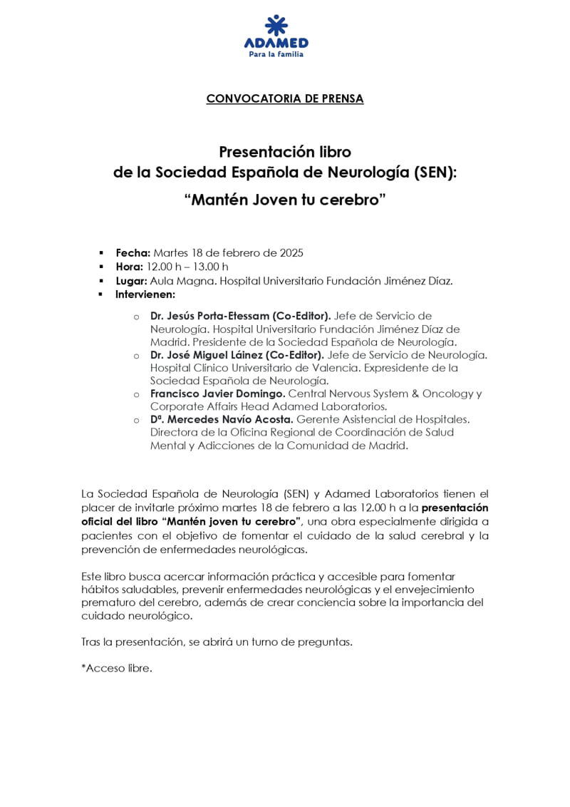 Convocatoria de Prensa Presentación libro Mantén joven tu cerebro