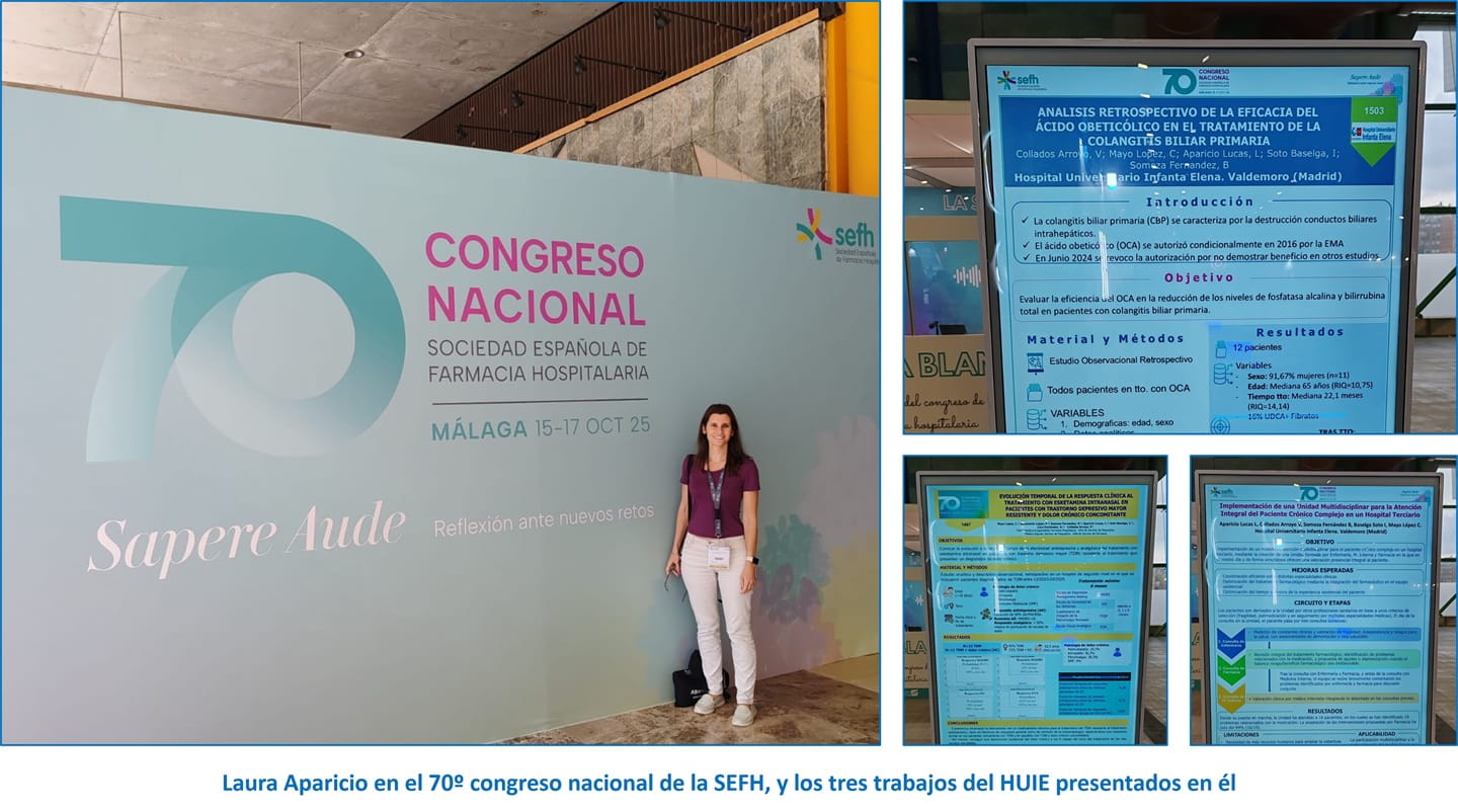 Laura Aparicio en el 70º congreso nacional de la SEFH, y los tres trabajos del HUIE presentados en él
