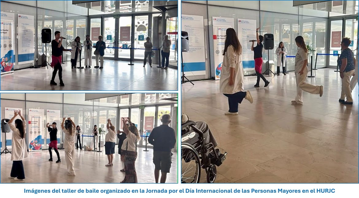 Imágenes del taller de baile organizado en la Jornada por el Día Internacional de las Personas Mayores en el HURJC