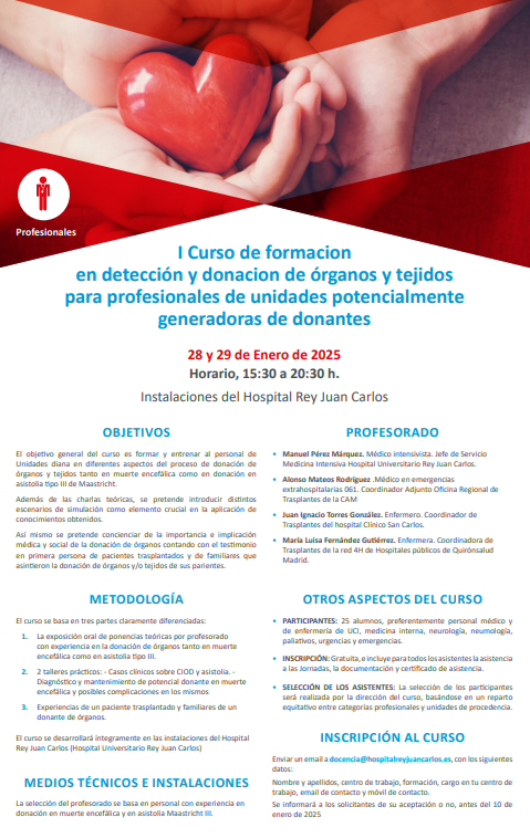 Formación del Hospital Universitario Rey Juan Carlos en detección y donación órganos y tejidos