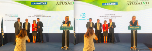 Los doctores Martín Reyes y Perez Catro recogiendo el premio A Tu Salud