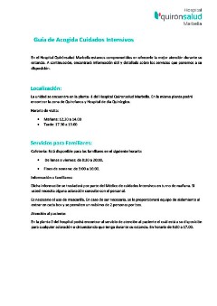 Guía de acogida pacientes UCI - Hospital Quirónsalud Marbella