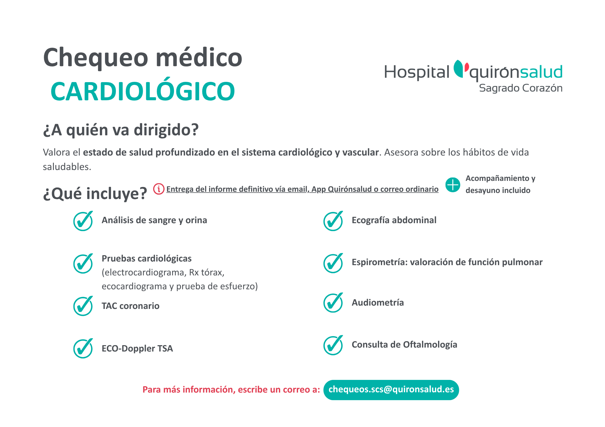 Chequeo médico cardiológico Hospital Quirónsalud Sagrado Corazon