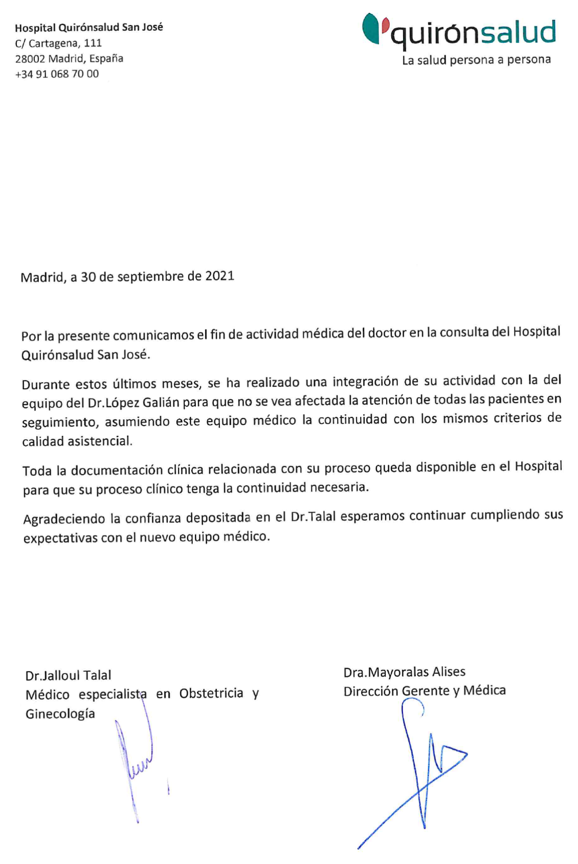 Comunicado Dr. Talal