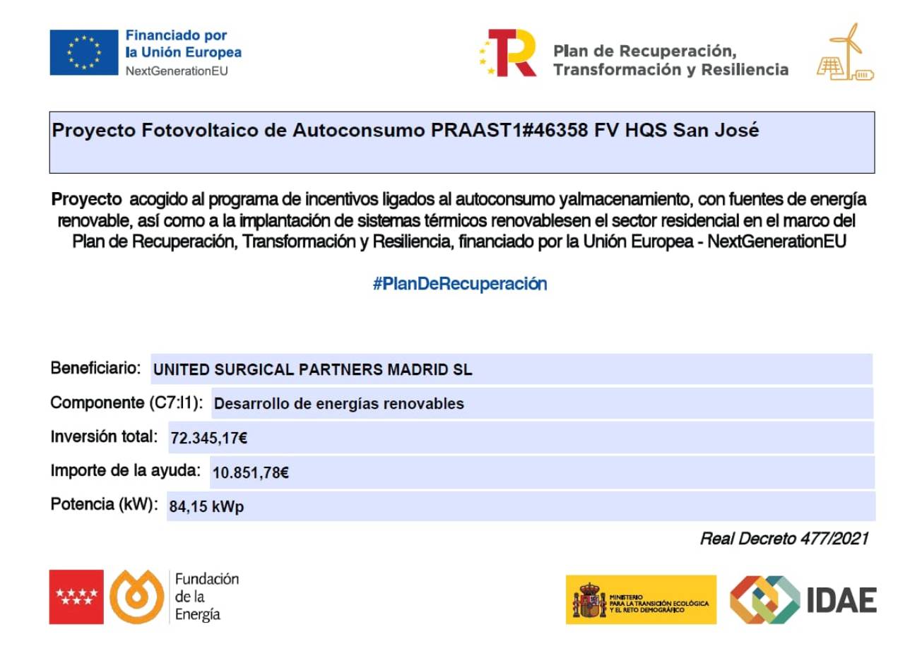 Proyecto Fotovoltaico de Autoconsumo Hospital Quirónsalud San José