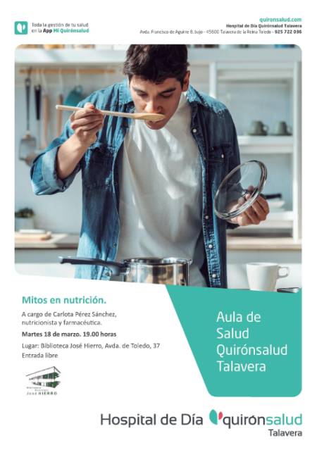 Cartel Aula Salud Mitos en nutrición Talavera marzo de 2025